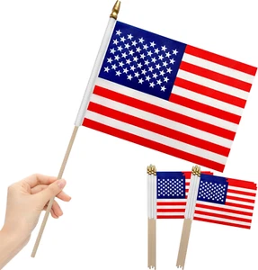 12 pezzi 8 x 12 pollici piccole bandiere americane su bastone mini bandiere USA bandiera portatile USA fo - Foto 1 di 12