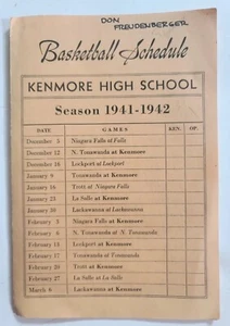1941-42 Kenmore High School NY Basketball Schedule LA Salle Lockport Tonawanda  - Picture 1 of 3