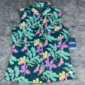 Reel Legends Mariner Damen PM grün Blumenmuster ärmellos Knopfleiste schnelltrocknend neu mit Etikett - Bild 1 von 8