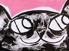 ACEO Abstract Painting Collectible Original Art Black Cat By Samantha McLean