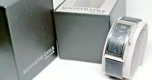 KENNETH COLE Stainless Steel Black Leather Strap Curvex Tank Watch - VGC/Working - Picture 1 of 14