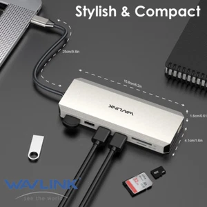 Laptop Docking Station USB C Dual HDMI Hub Triple Monitor DP/RJ45/SD/USB3.0/PD - Picture 1 of 70
