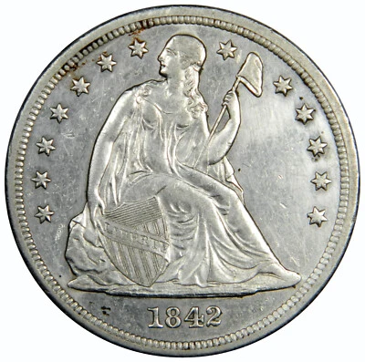 Dólar de la libertad sentada 1842 ~ huelga aguda au/bu ¡sobre sin circular! Foto 1 de 2