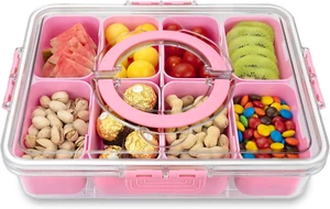 Divided Serving Tray with Lid and Handle 8 Compartments Snacks Box Food Tray - Picture 1 of 11