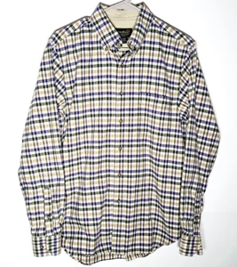 Mens Small Eddie Bauer Button Shirt | Green Lavender Plaid Long Sleeve Cotton - Picture 1 of 7