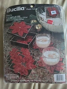 BUCILLA Plastic Canvas Kit - POINSETTIA Set of 7 Coasters + Holder NEW - Picture 1 of 5