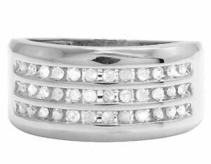 14K White Gold Over Diamond Men's 3 Row Channel Wedding Band Ring 1/2 CT 11MM