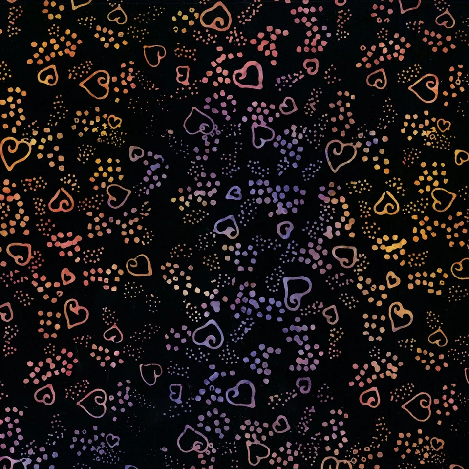 Laurel Burch Batik Menagerie Hearts Multi Bright Black Fabric By FQ - 1/4 YD - Image 1 of 4