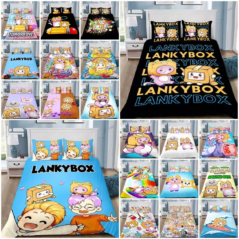 Lankybox FoxY Cartoon Duvet Cover Pillowcase Single Double King Bedding Set Gift