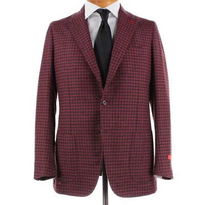 Abrigo deportivo Isaia nuevo con etiquetas talla 52 42R EE. UU. Dustin en rojo y negro a cuadros de pistola Foto 1 de 4