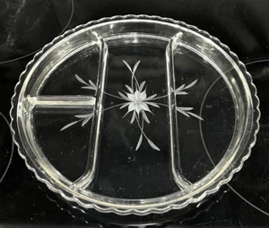 VTG 40s Etched Clear Glass 4-Section Relish Serving Appetizer Platter Dish 10.5" - Picture 1 of 8