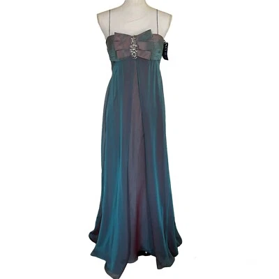Nwd Teri Jon Teal Multi By Rickie Freeman Silk Embelished Gown Size 4  - Image 1 of 4