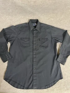 Vintage Wrangler Pearl Snap Shirt Black Western Cowboy Rodeo Grunge USA - Picture 1 of 11