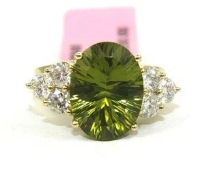 Natural Oval Green Peridot & Diamond Solitaire Ring 14k Yellow Gold 6.32Ct - Picture 1 of 7