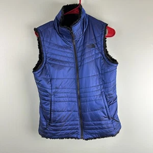 The North Face Womens Black Blue Reversible Puffer Zip Up Vest Faux Fur Med - Picture 1 of 9