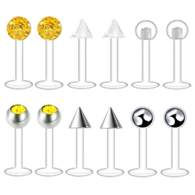 Barra de labios flexible retenedor Monroe cristal labret cartílago perno perforador 12 piezas Foto 1 de 3