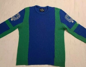 Demetre Mens Pullover Sweater Blue Green Crew Neck Wool Long Sleeve Tight-Knit M - Picture 1 of 7