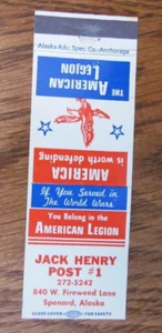 FRATERNAL AMERICAN LEGION STREICHHOLZBUCHHÜLLE: SPENARD, ALASKA LEERES STREICHHOLZCOVER -B9 - Bild 1 von 1