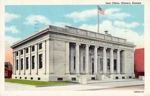 Postal KS: Oficina de Correos, Ottawa, Kansas, Linen Posted 1947 - Imagen 1 de 2