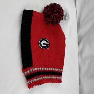 NWT Dog Knit Pom Pom Hat Size L Georgia Bulldogs Red Black - Picture 1 of 5