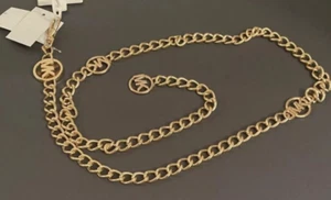 MICHAEL KORS Tortoise Logo Gold Stainless Steel Metal Chain Belt 551746C Sz S/M - Picture 1 of 4