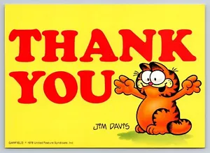 Postcard Garfield Cat Cartoon Thank You 1978 Jim Davis Z17 - Picture 1 of 2