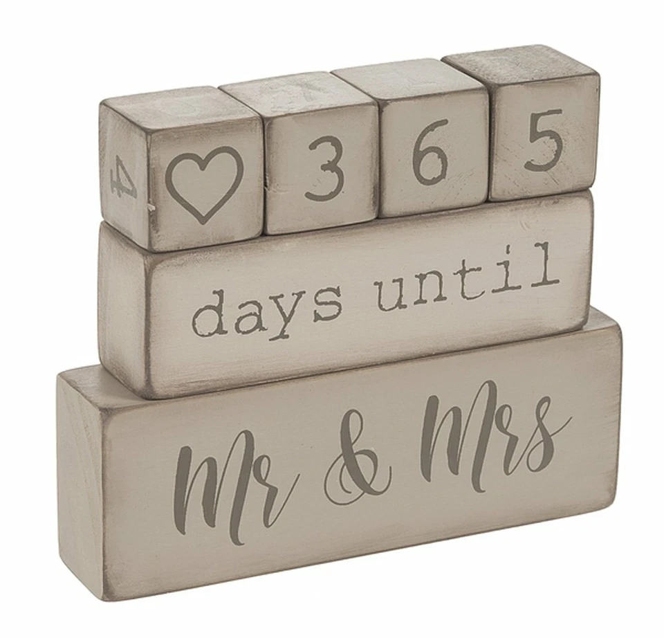 Ganz ER49764 6 Piece Wooden Block Wedding Day Countdown Calendar, Rustic - Image 1 of 1