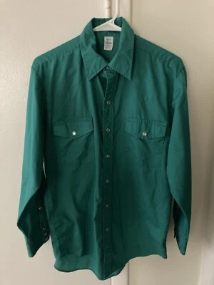 Vaquero de manga larga vintage Malco Modes verde perla a presión para hombre mediano 15,5 32 Foto 1 de 4