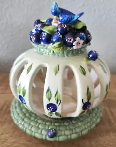 Blue Sky Clayworks Blueberry Tea Light Votive Signed Jeanette McCall - Picture 1 of 8