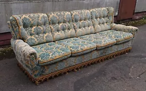 altes tolles großes Sofa Brokat gelb blau retro vintage 3,20 m breit Viersitzer - Bild 1 von 23