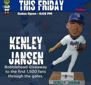 NEW!! KENLEY JANSEN BOBBLEHEAD QUAKES 08-04-17 DODGERS SGA Giveaway NIB - Picture 1 of 1