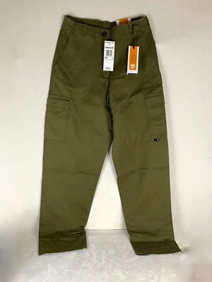 全新带标签 Timberland 女式 100% 棉实用锥形工装裤橄榄色,尺寸 23x30 — 第 1/4 张图片