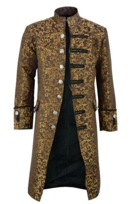  Abrigo de terciopelo victoriano Steampunk gótico brocado dorado renacentista para hombre/EE. UU. Foto 1 de 4
