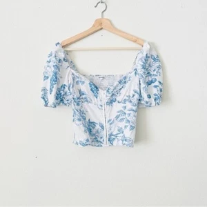 Neu ohne Etikett Reformation GRÖSSE 6 Rom 100 % Leinen Top Korsika weiß blau Blumendruck - Bild 1 von 7