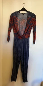 H&M Blau & Rot Hose Overall Spielanzug offenes Oberteil Langarm - Größe 34 (6) - Bild 1 von 6