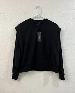 Vero Moda Women's Black Mock Neck Daisy Structured Shoulder Long Blouse Sweater - Picture 1 of 4