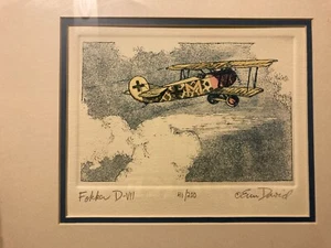 Fokker D-VI artist Erin David airplane plane artwork art print framed signed LTD - Picture 1 of 5
