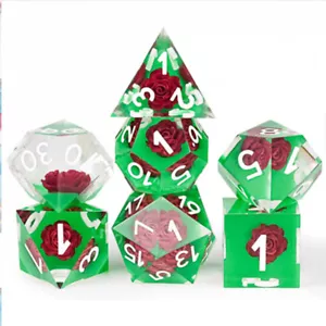 Transparent Resin Poly Würfel Set - Rose - D&D RPG 7 Würfel Dungeons & Dragons - Bild 1 von 7