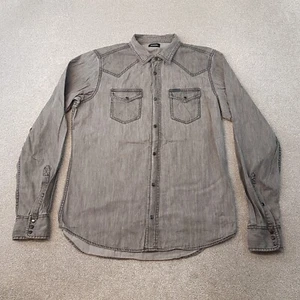Diesel Mens Shirt Large Grey Denim Cowboy Western Jean Pearlsnap Light Wash - Picture 1 of 11