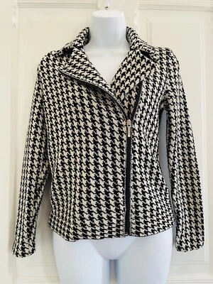 Chaqueta de Moto Tejida Pata de Gallo Chaps S Negra Crema Cuadros Cremallera Asimétrica Foto 1 de 4