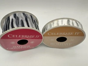 Celebrate It Silver White Black Holiday & Sheer Ribbon Lot Of 2 Nylon Polyester - Picture 1 of 8