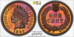 1893 1C PCGS PR65BN Indian Head Cent Flashy Rainbow Toned Proof Gem 43646630 - Picture 1 of 2