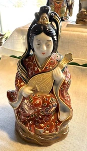 Antique Meiji Period 1868-1912 Japanese Kutani Okimono Woman Instrument - Picture 1 of 12