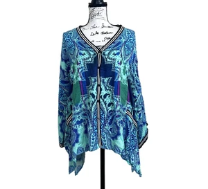 Hale Bob Damen Tunika Boho Oversize Top Knopfleiste blau grün Boho Größe S - Bild 1 von 8