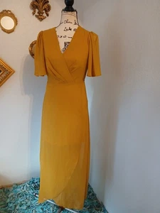 Größe M LeLis Collection Damen Wickelkleid goldgelb Shirtärmel Maxi  - Bild 1 von 8