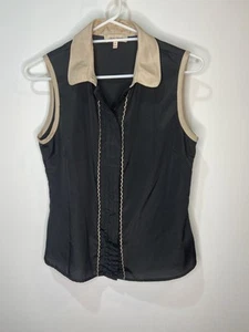 Diana Ferrari womens Black With Beige Trim Blouse Size 12 -Free Post Sleeveless - Picture 1 of 8