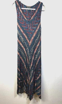 Vestido Ralph Lauren LRL Midi Pañuelo Talla Mediana Rojo Azul Sin Mangas Boho Foto 1 de 4