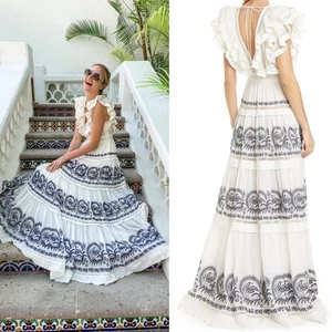 Maxi Vestido Ulla Johnson Marjorie Blanco Bordado con Volantes en Niveles Talla 2 Nuevo con Etiquetas - Imagen 1 de 15