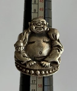 HUGE Sterling Silver Buddha Ring Size 7 Beautiful 925 Chunky Heavy 24.4g Men VTG - Picture 1 of 23