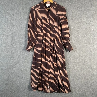 Witchery Dress Womens 10 Beige Brown Shirt Midi Wavy Formal Evening Cocktail E2 - image 1 of 4